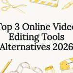 Decorative title card with video editing tools illustrations