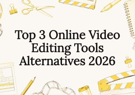 Decorative title card with video editing tools illustrations