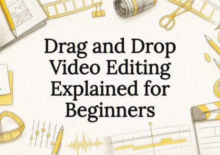 Decorative title card illustration of video editing tools