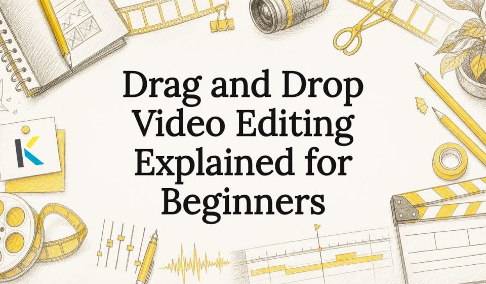 Decorative title card illustration of video editing tools