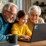 Elderly woman filming family hobby video outdoors