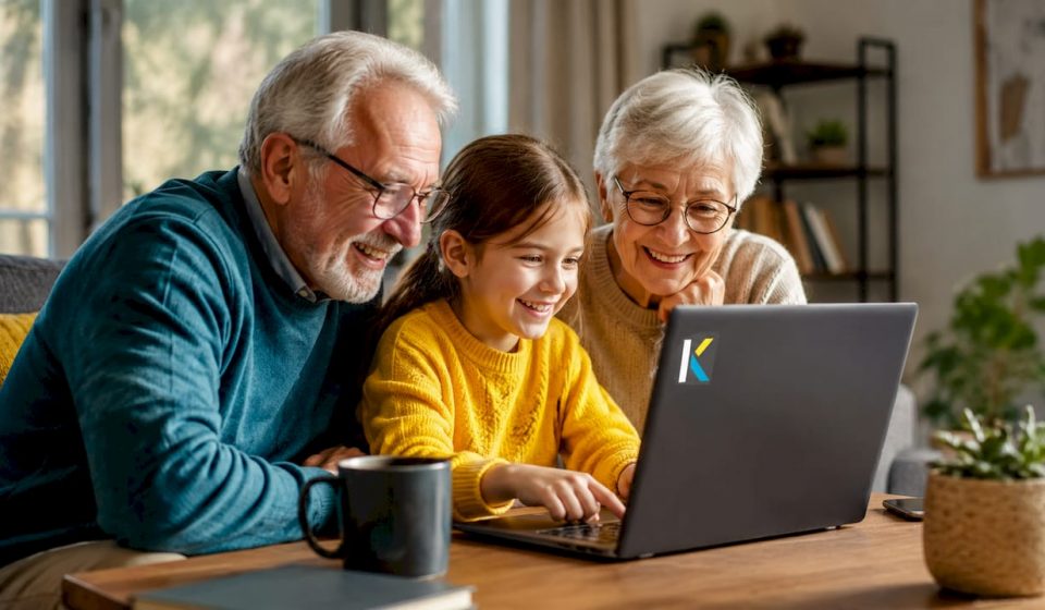 Elderly woman filming family hobby video outdoors