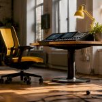 Futuristic video editing workstation with overlays