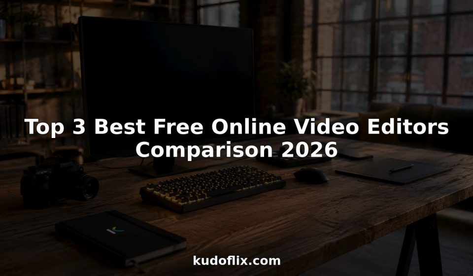 Futuristic video editing workspace with devices and console