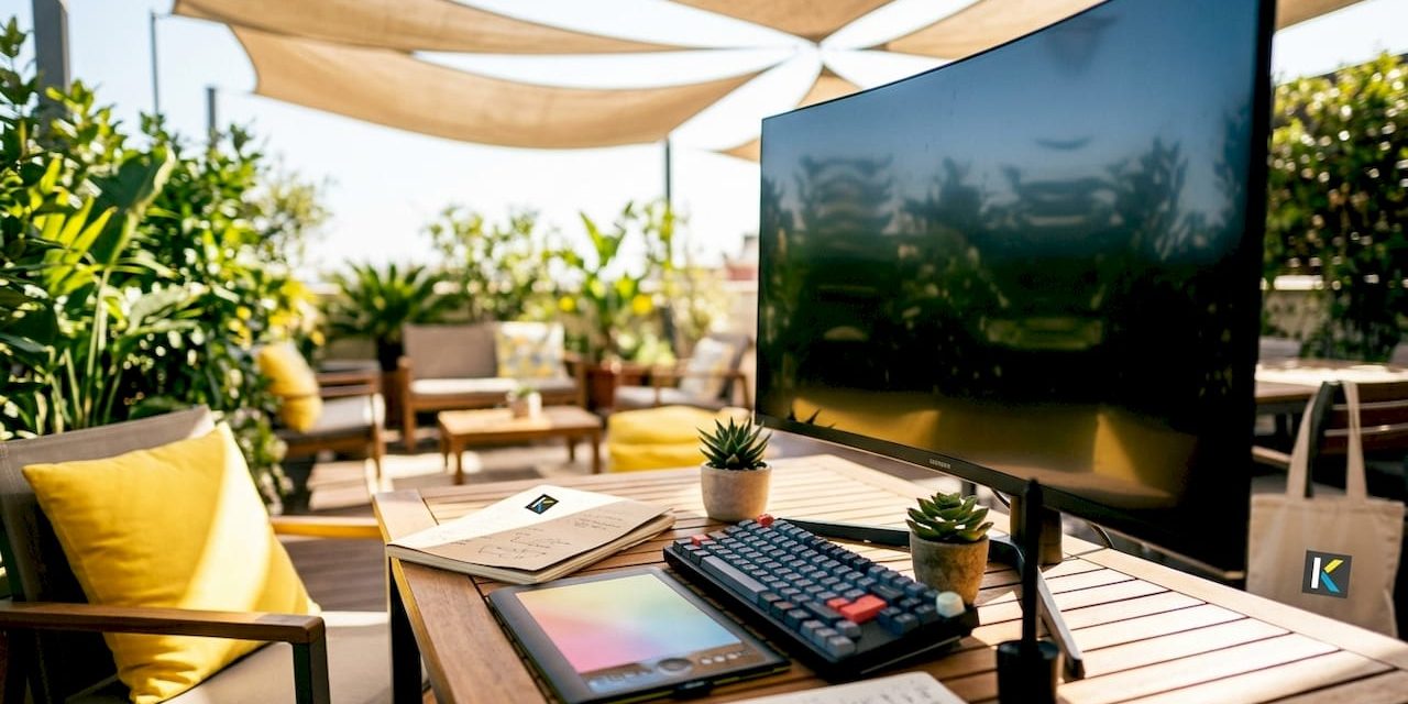 Futuristic video effects editing setup workspace