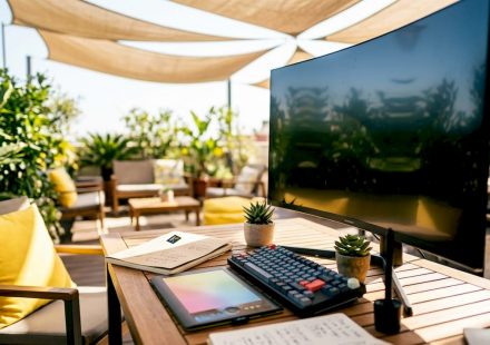Futuristic video effects editing setup workspace