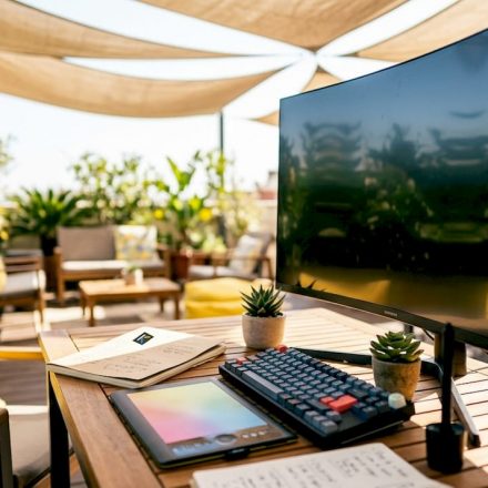 Futuristic video effects editing setup workspace