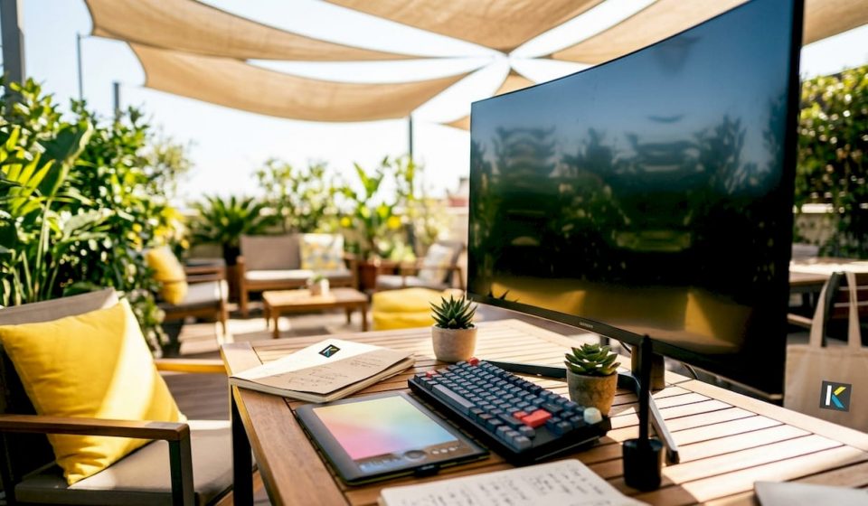 Futuristic video effects editing setup workspace