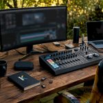 Modern video editing workspace with effects library tools