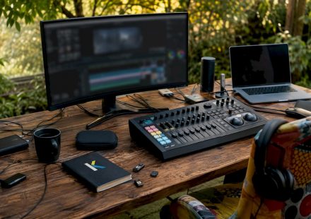 Modern video editing workspace with effects library tools