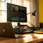 Futuristic video editing suite with control devices
