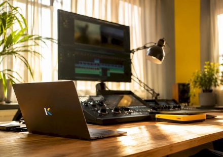 Futuristic video editing suite with control devices
