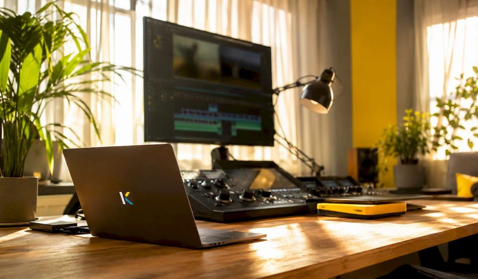 Futuristic video editing suite with control devices
