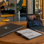 Futuristic corporate video planning workspace