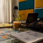 Old-style video editing desk with reels and notes