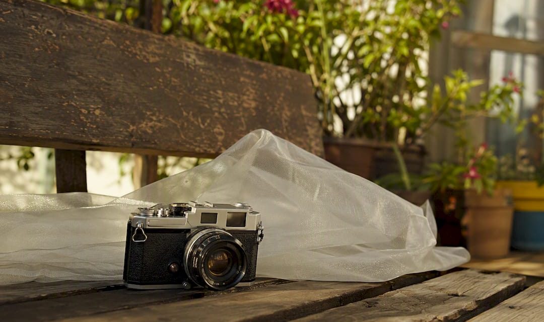 Vintage film camera under diffused natural light