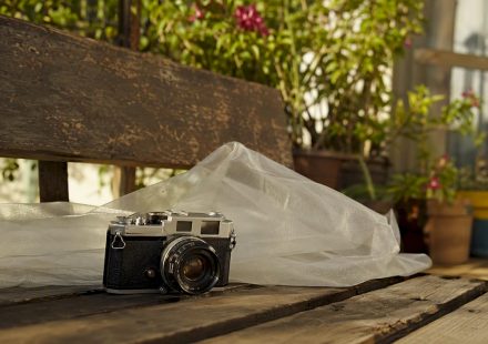 Vintage film camera under diffused natural light