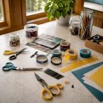 Vintage film editing tools on wooden table