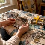 Hands sorting old family snapshots