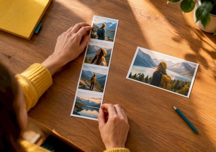 Portrait snapshots arranged in vertical sequence