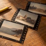 Vintage film frames with caption bands