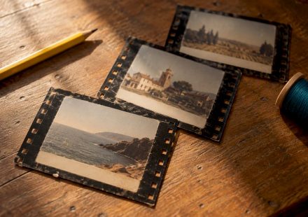 Vintage film frames with caption bands