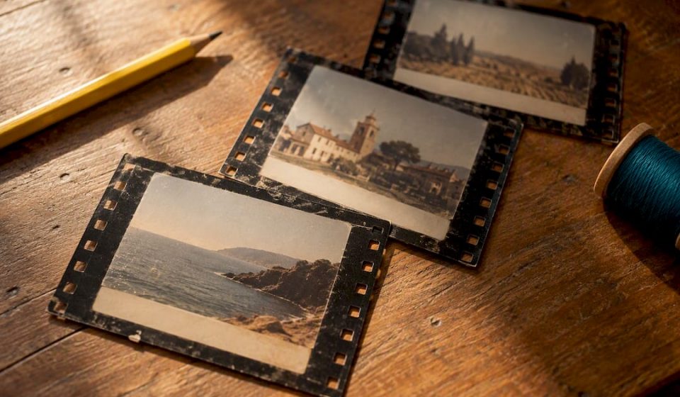 Vintage film frames with caption bands