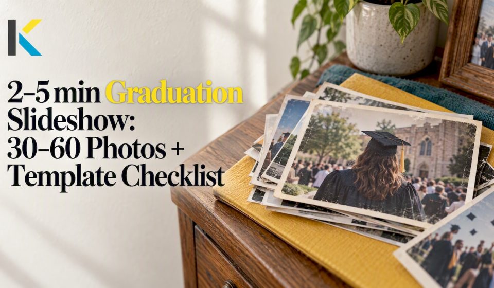 Faded graduation photos arranged on a sideboard