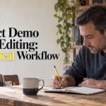 Shop owner drafting a concise video outline