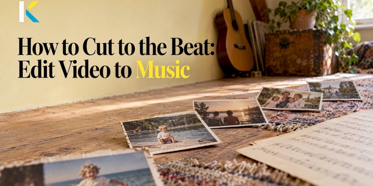 Aged photos arranged beside music notation